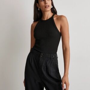 Madewell Ribbed Cutaway Crew Neck Tank-True Black-Sz S